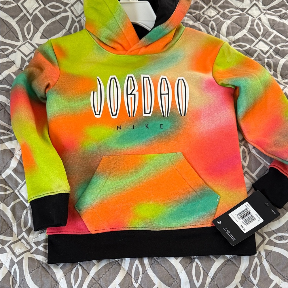 Jordan Kids' Neon Tie-Dye Hoodie in Orange, Green & Pink